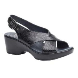 Dansko Jacinda slingback black leather cross strap wedge sandals 38/8